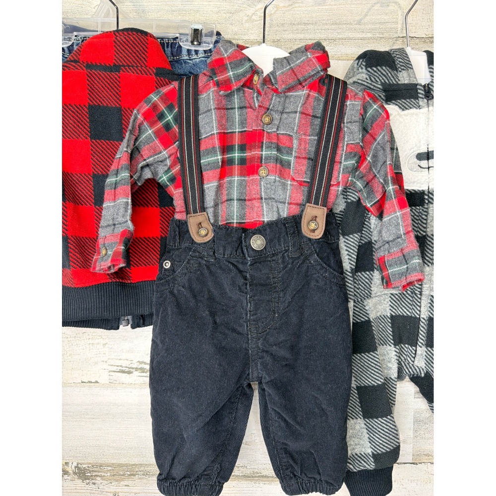 Carter's OshKosh Baby Boys 3M Plaid Fleece Denim Bundle CabinCore Warm - Picture 5 of 6